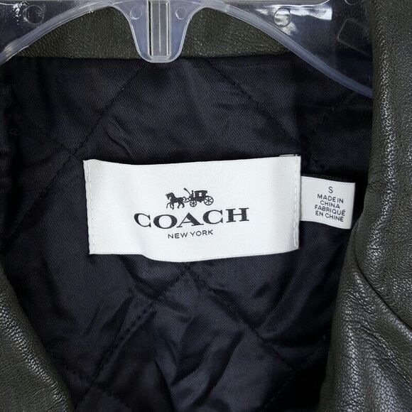 COACH Womens Jacket Small Dark Green Heavy Leather Moto Lined Biker ICON $1245 - Picture 3 of 11